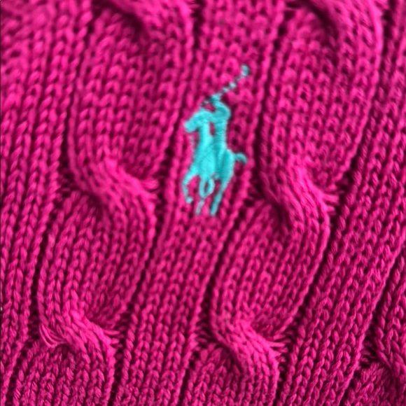 NWOT Ralph Lauren Sport Women's V-Neck Cable Knit Sweater - Pink - Picture 2 of 6